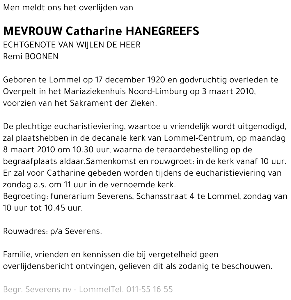 Catharine Hanegreefs