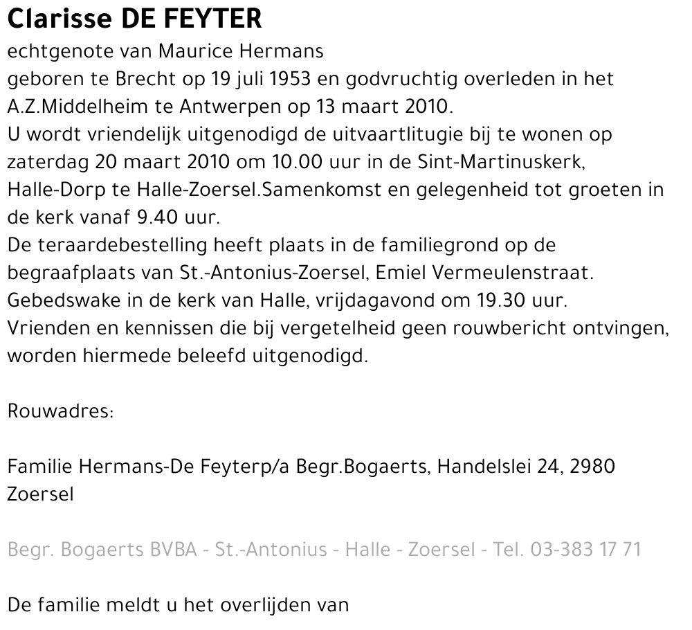 Clarisse DE  FEYTER