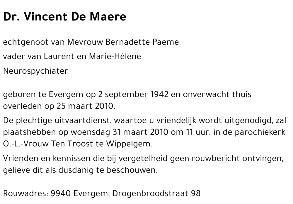 Dr. Vincent De Maere