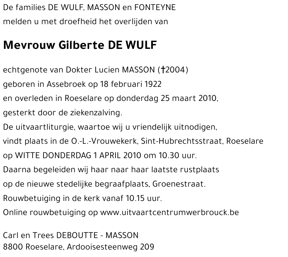 Gilberte DE WULF