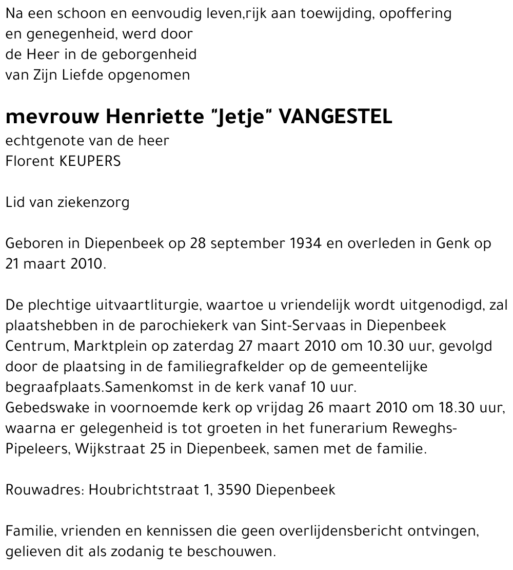 Henriette (Jetje) Vangestel