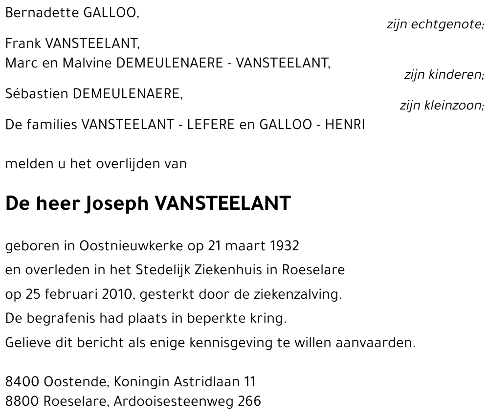 Joseph VANSTEELANT