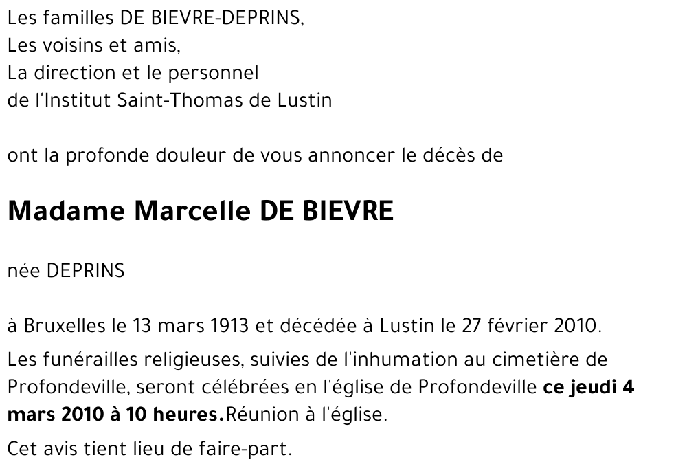 Marcelle DE BIEVRE