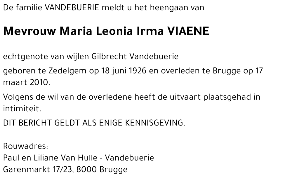 Maria Leonia Irma VIAENE