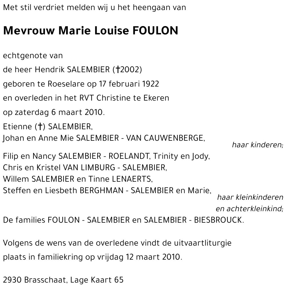 Marie Louise FOULON