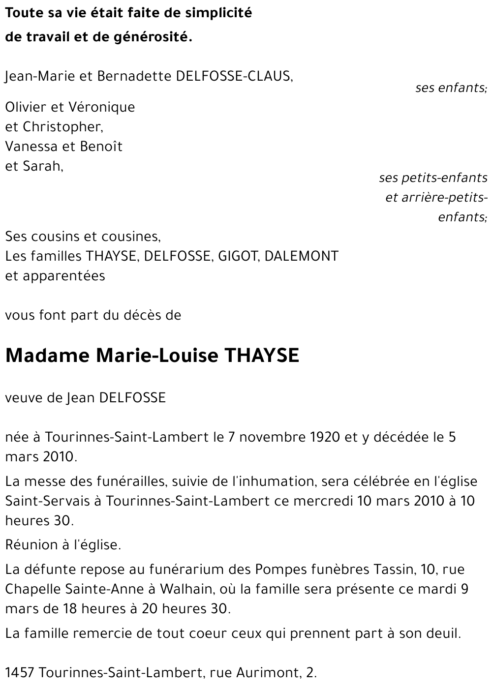 Marie-Louise THAYSE