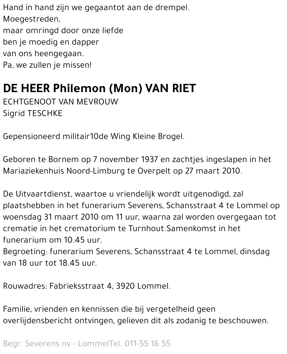 Philemon (Mon) Van Riet