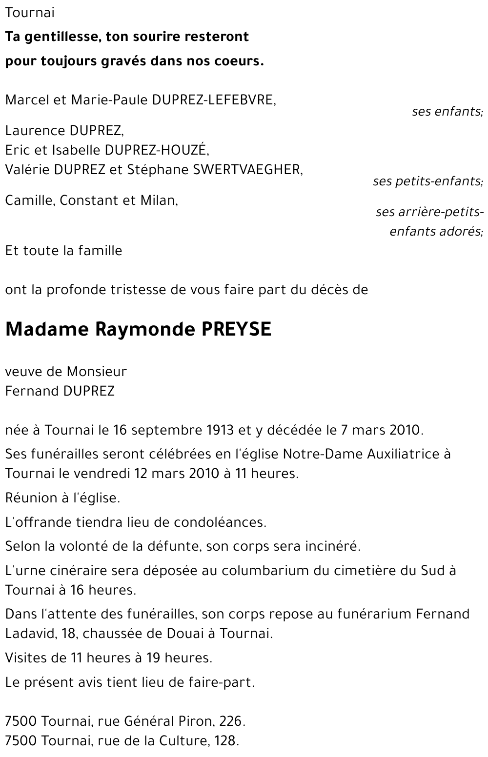 Raymonde PREYSE