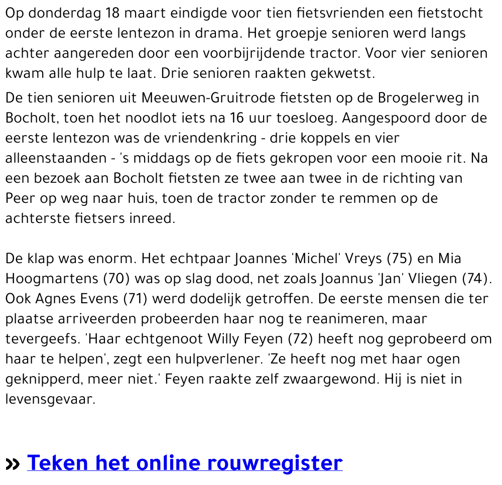 Rouwregister slachtoffers verkeersongeval Bocholt