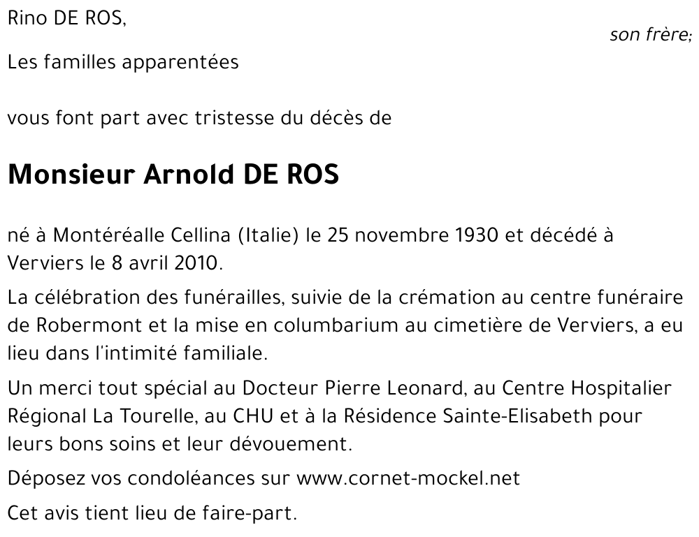 Arnold DE ROS