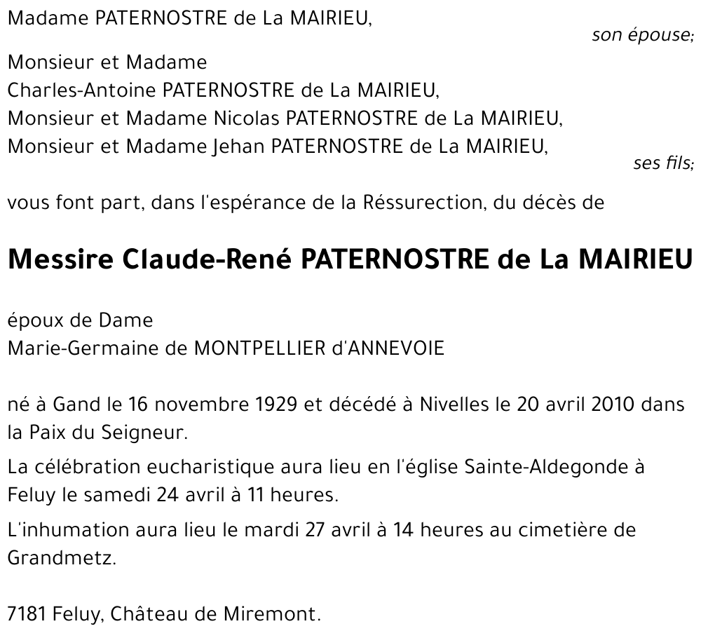 Claude-René PATERNOSTRE de La MAIRIEU