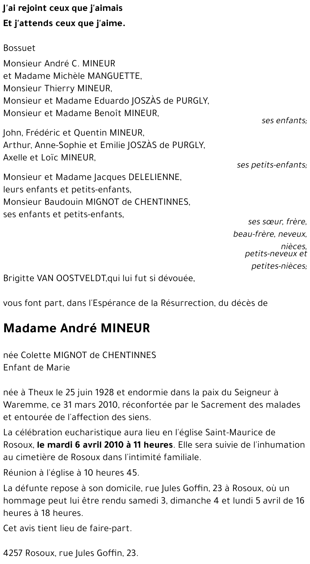 Colette MIGNOT de CHENTINNES