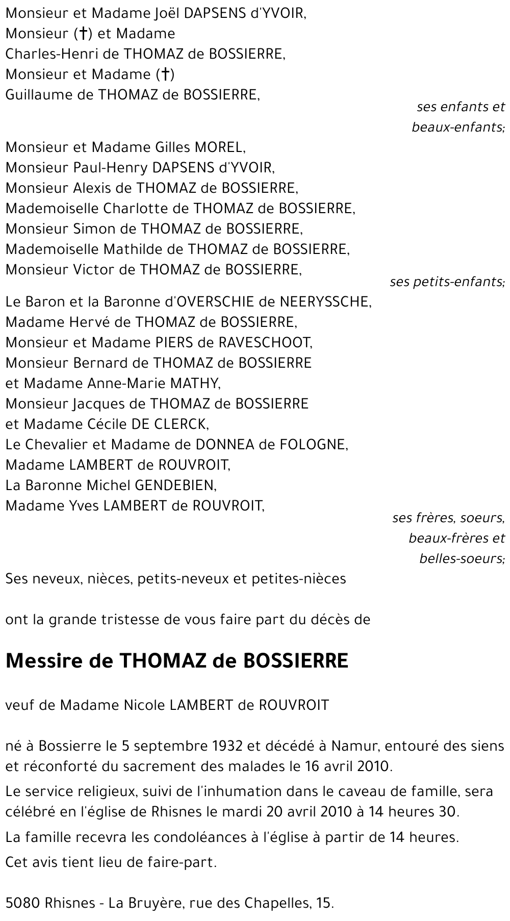 de Thomaz de BOSSIERE