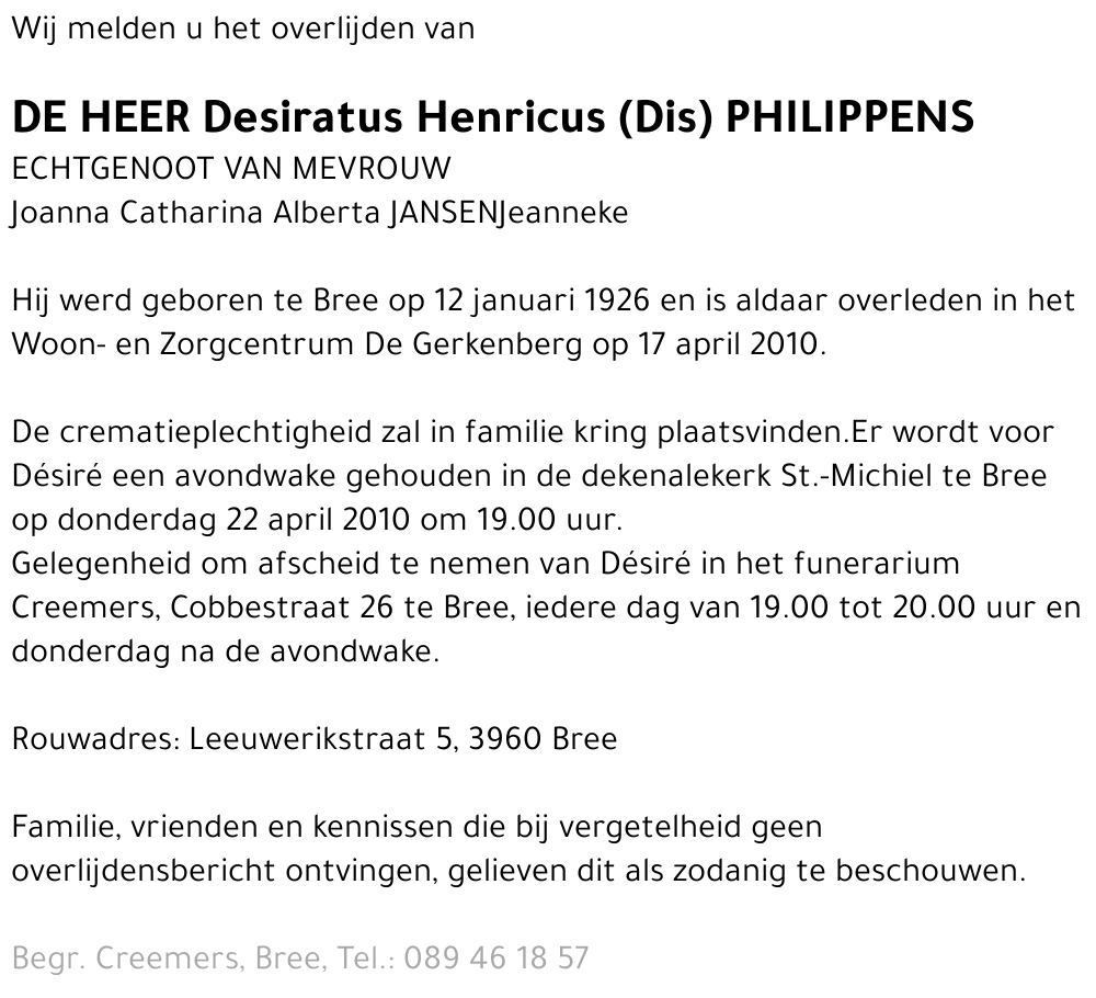 Desiratus Henricus Philippens