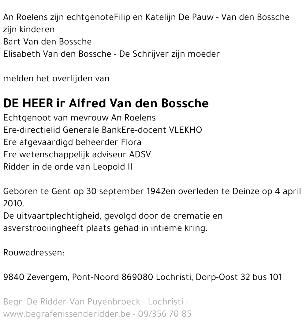 ir Alfred Van den Bossche