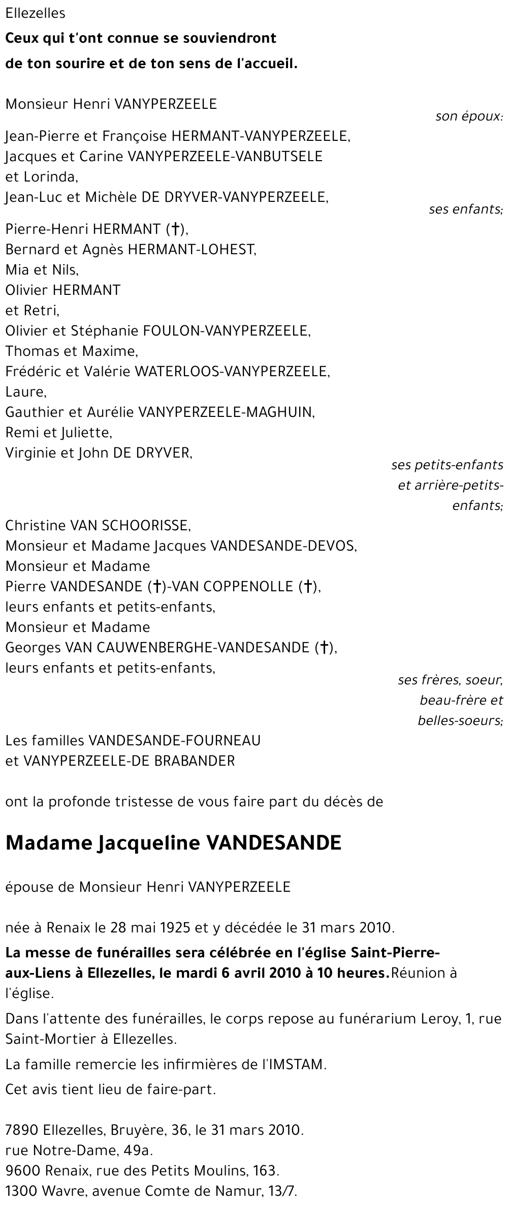 Jacqueline VANDESANDE