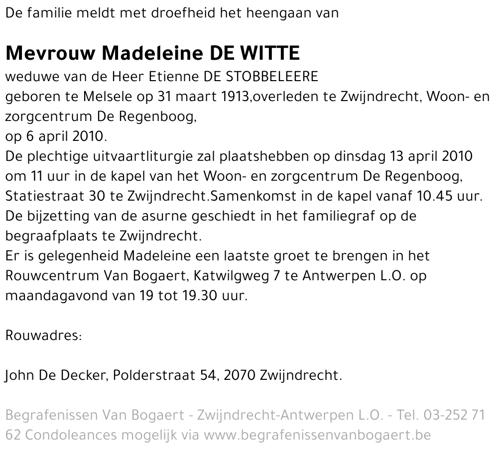 Madeleine De Witte