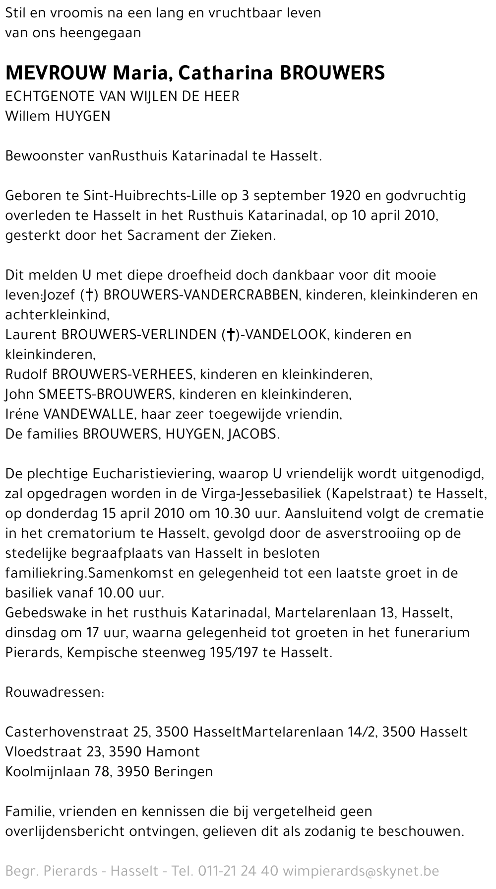 Maria, Catharina Brouwers