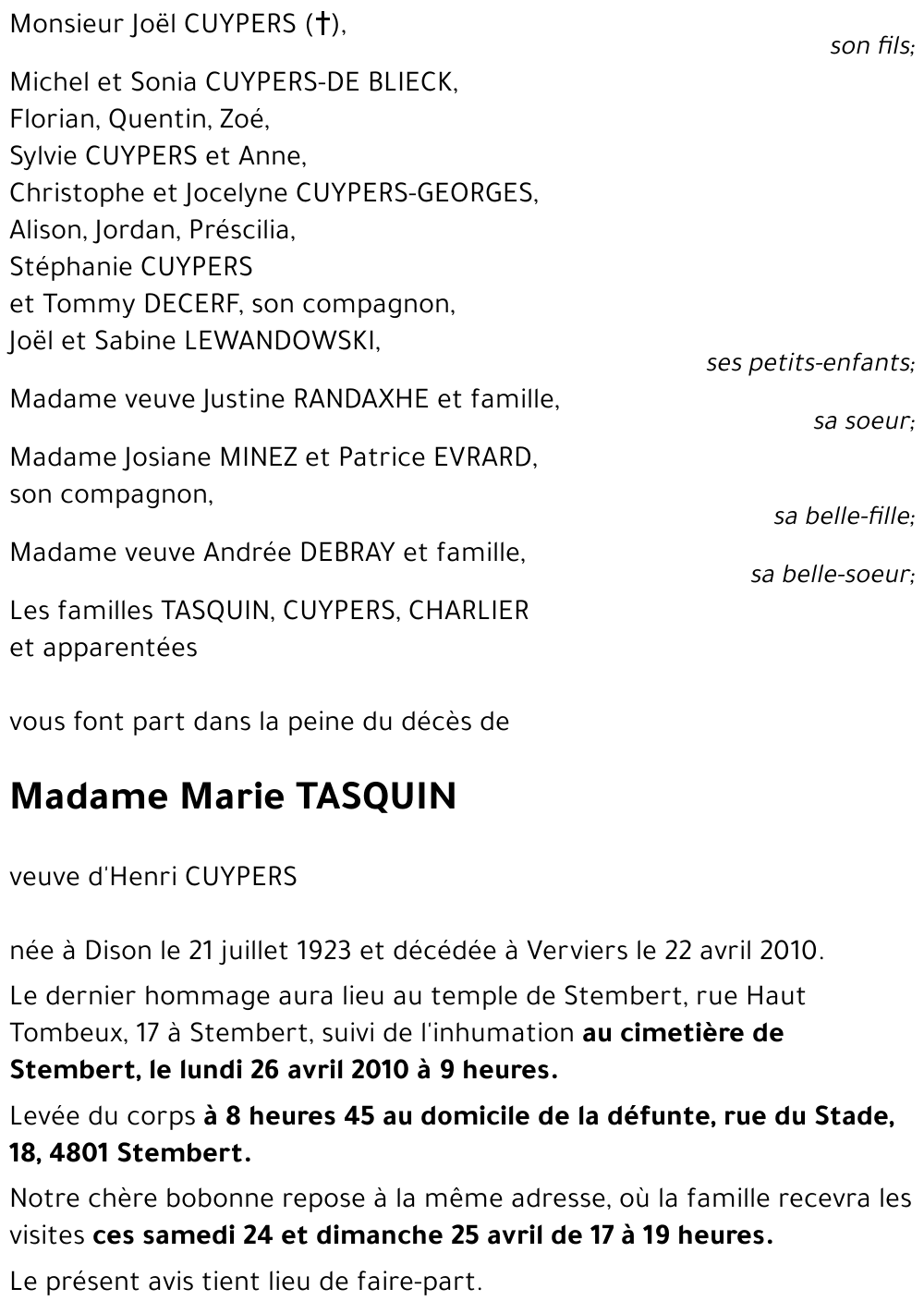 Marie TASQUIN