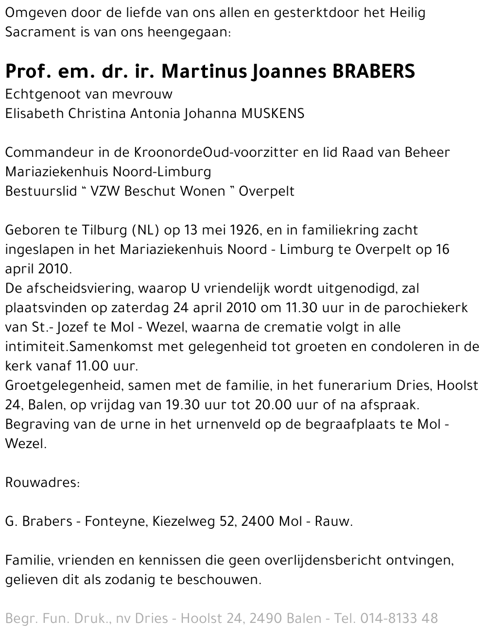 Martinus Joannes BRABERS