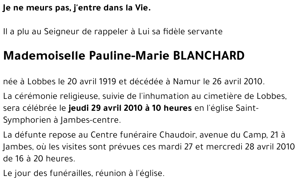 Pauline-Marie BLANCHARD