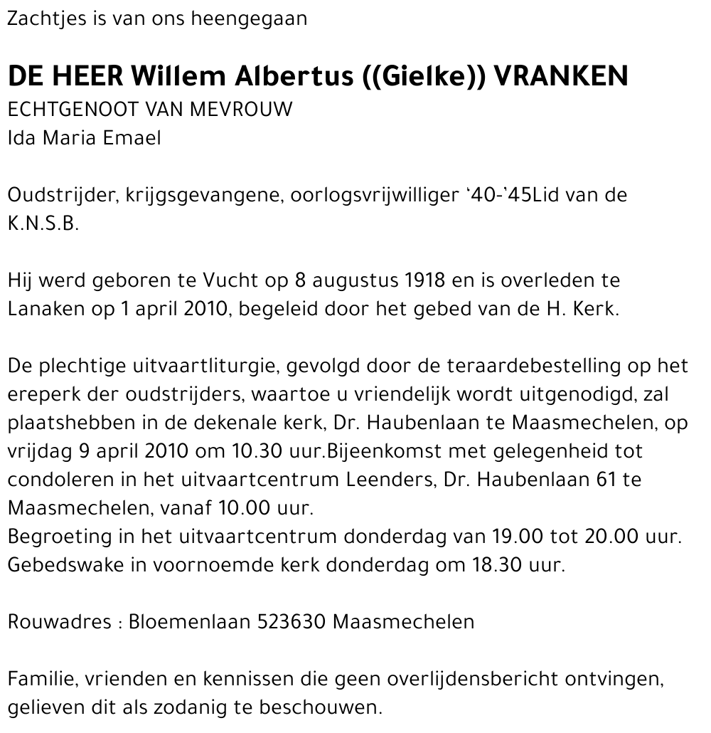 Willem Albertus (Gielke) Vranken