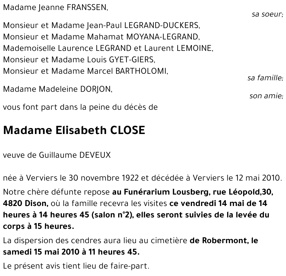 Elisabeth CLOSE