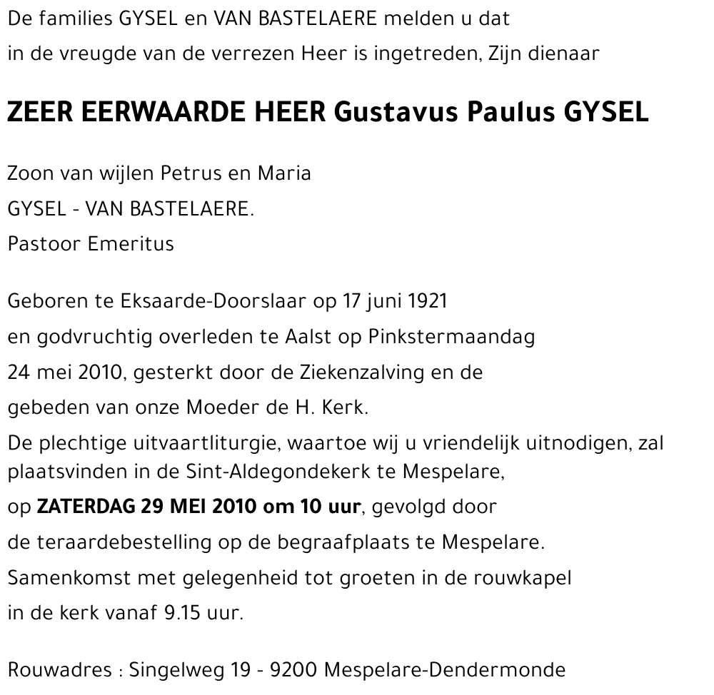 Gustavus Paulus GYSEL