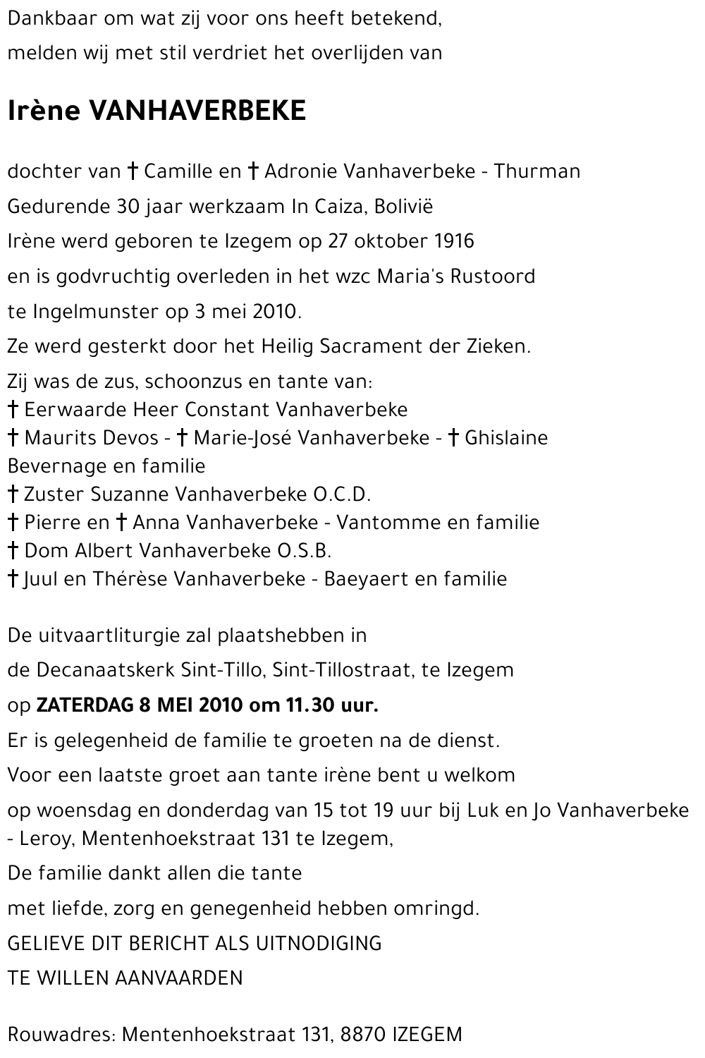 Irène VANHAVERBEKE