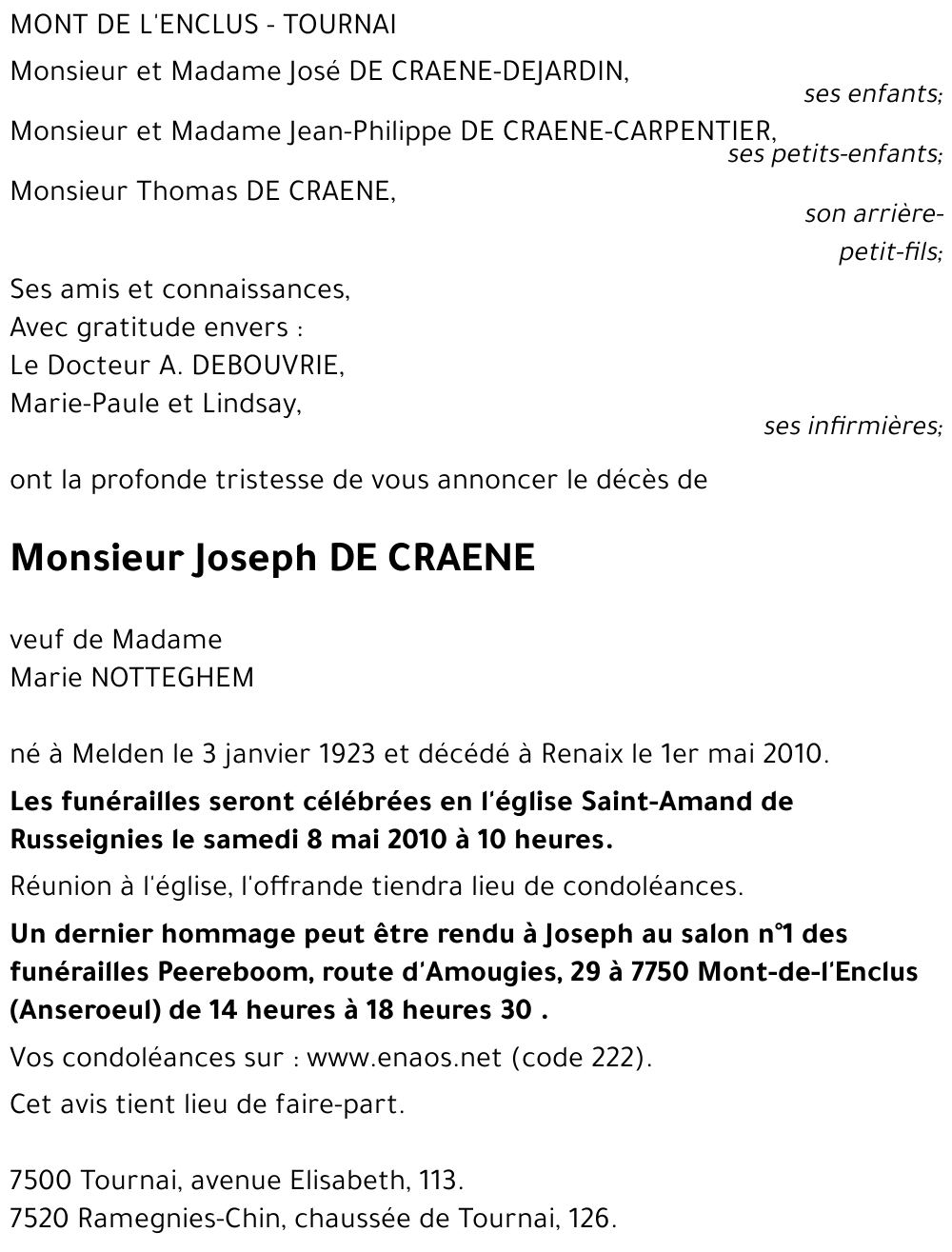 Joseph DE CRAENE