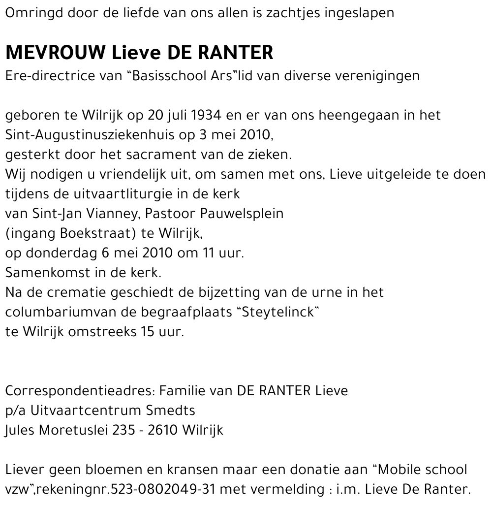 Lieve De Ranter