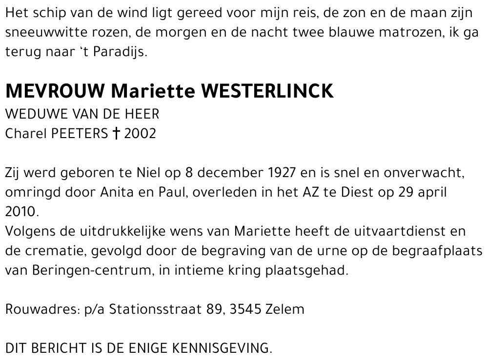 Mariette WESTERLINCK