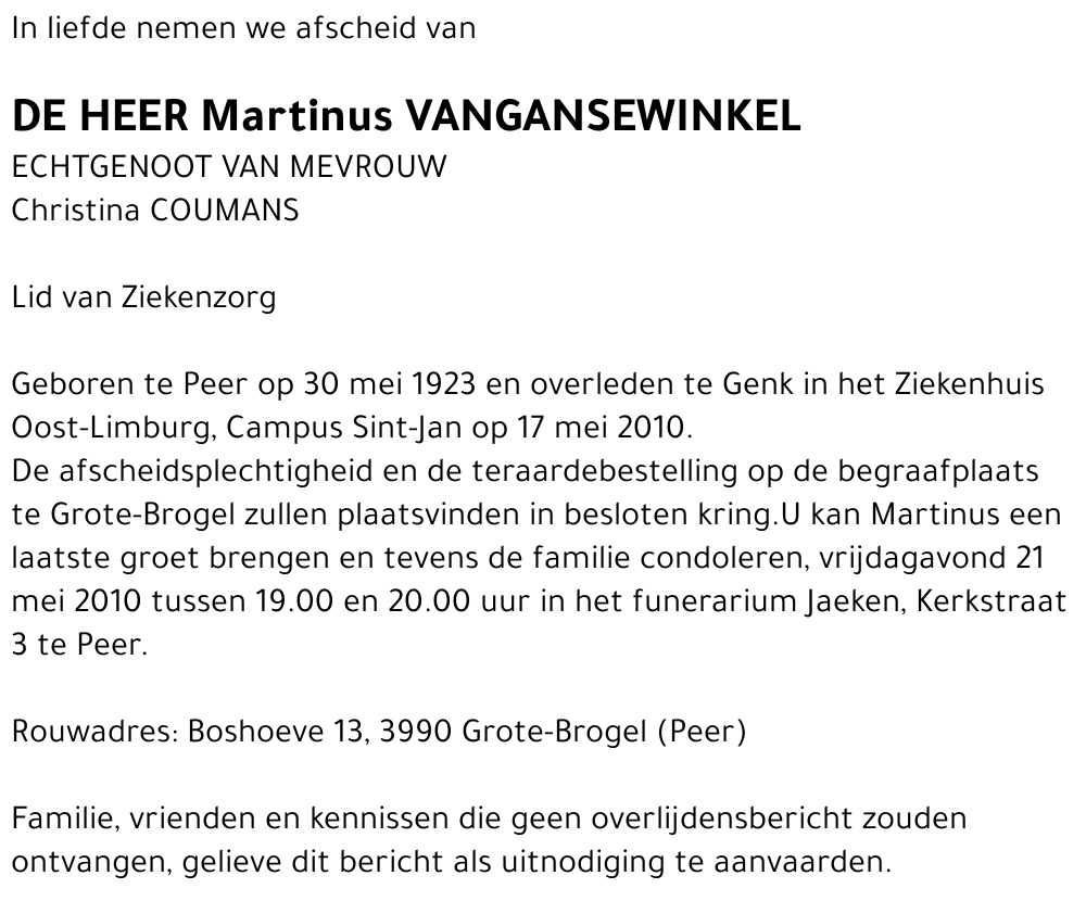 Martinus VANGANSEWINKEL