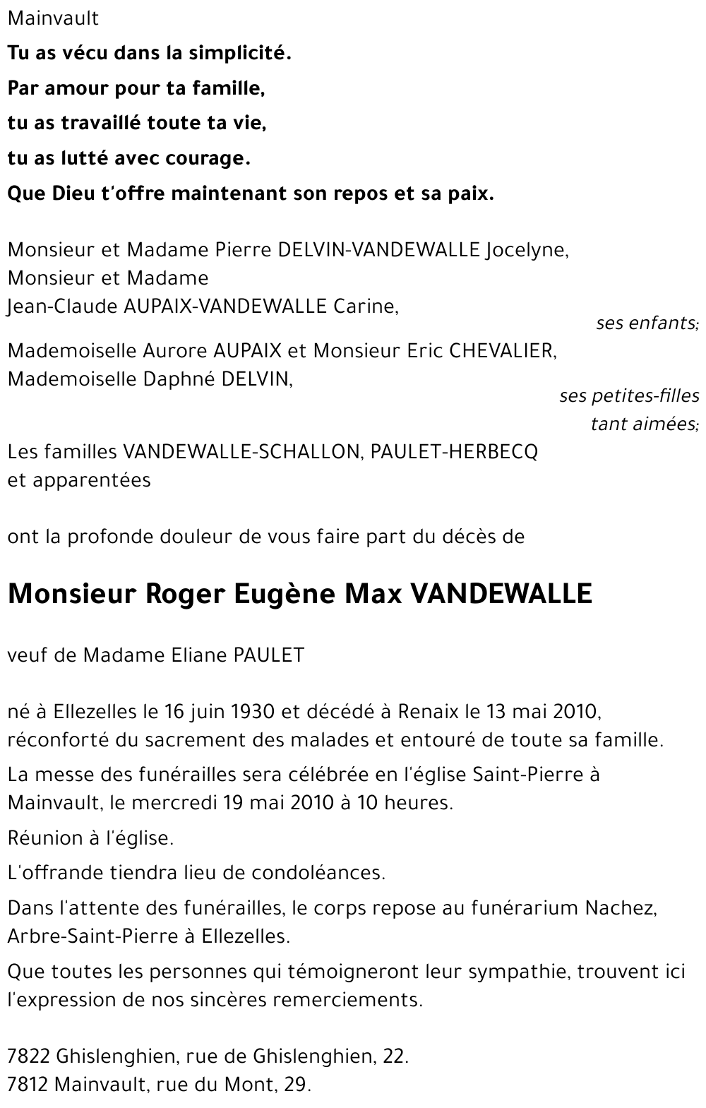 Roger Eugène Max VANDEWALLE