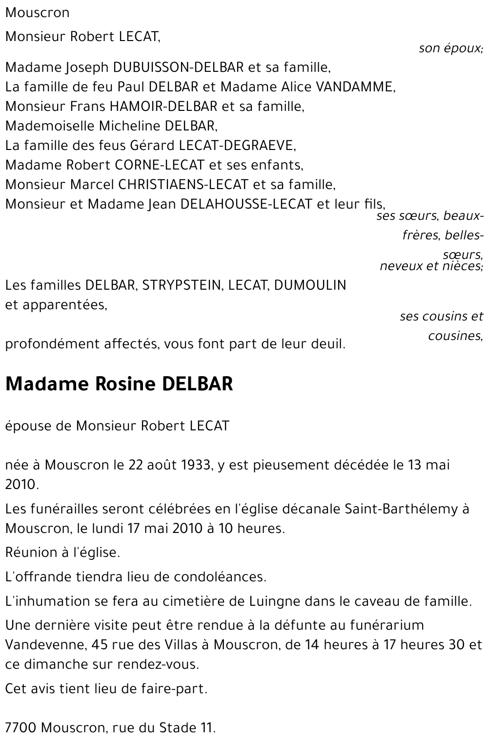 Rosine DELBAR