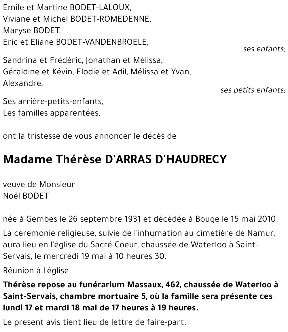 Thérèse D'ARRAS D'HAUDRECY