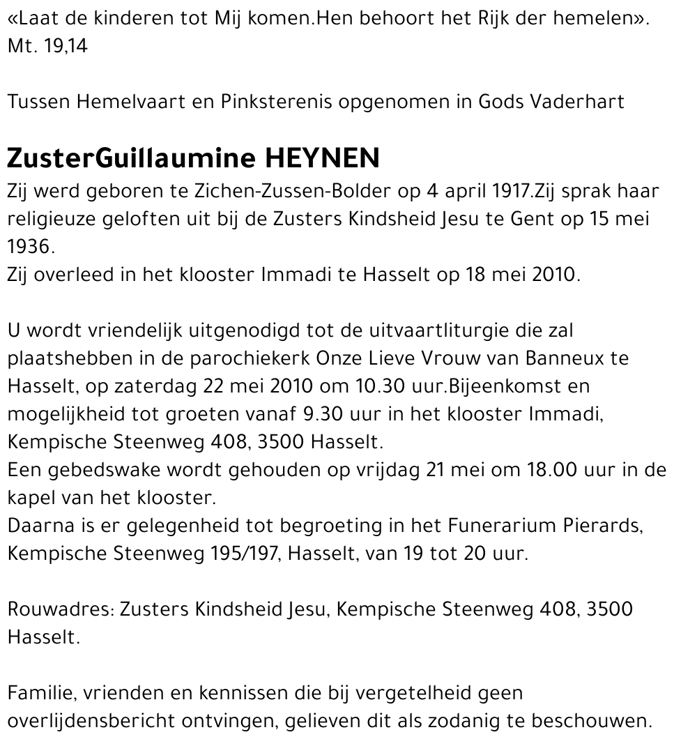 Zuster Guillaumine Heynen