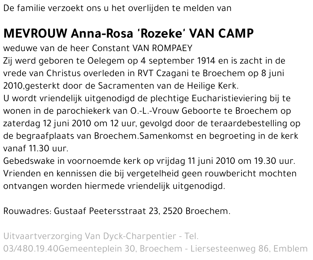 Anna Rosa 'Rozeke' Van Camp