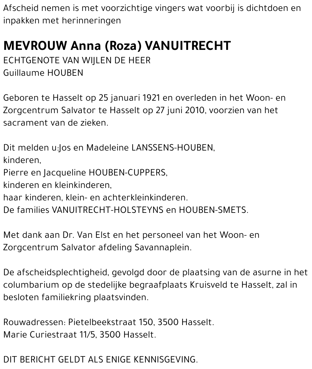 Anna (Roza) Vanuitrecht
