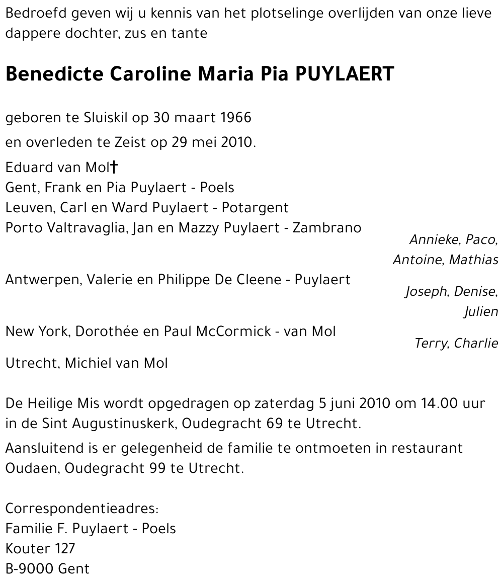 Benedicte Caroline Maria Pia PUYLAERT