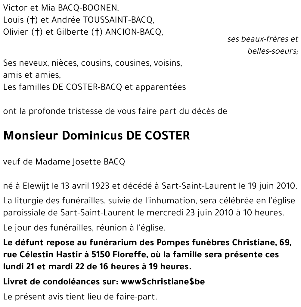 Dominicus DE COSTER