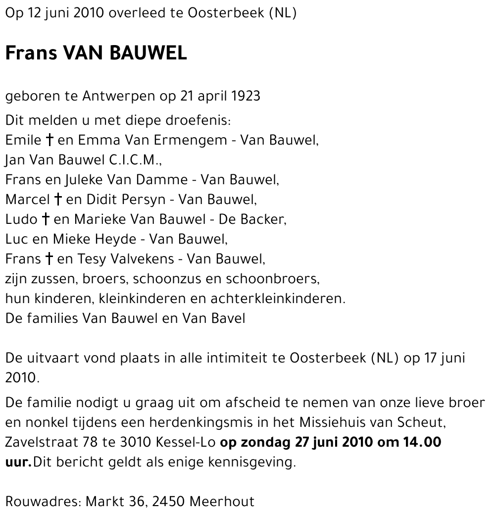 Frans VAN BAUWEL