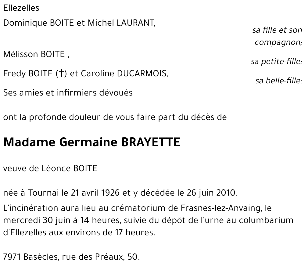 Germaine BRAYETTE