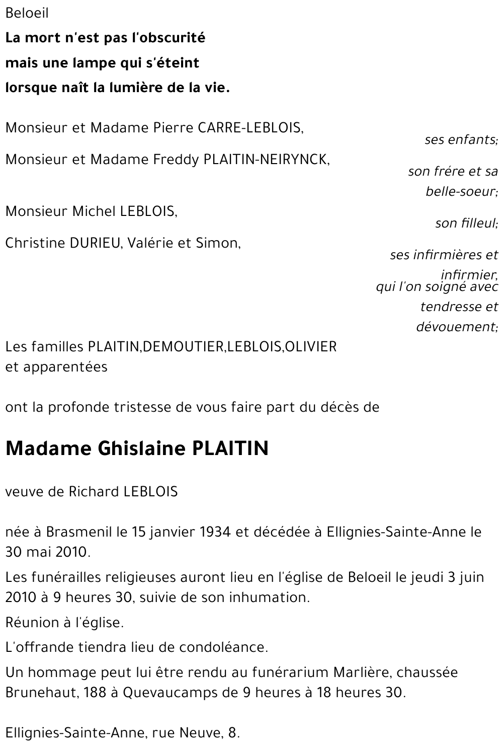 Ghislaine PLAITIN
