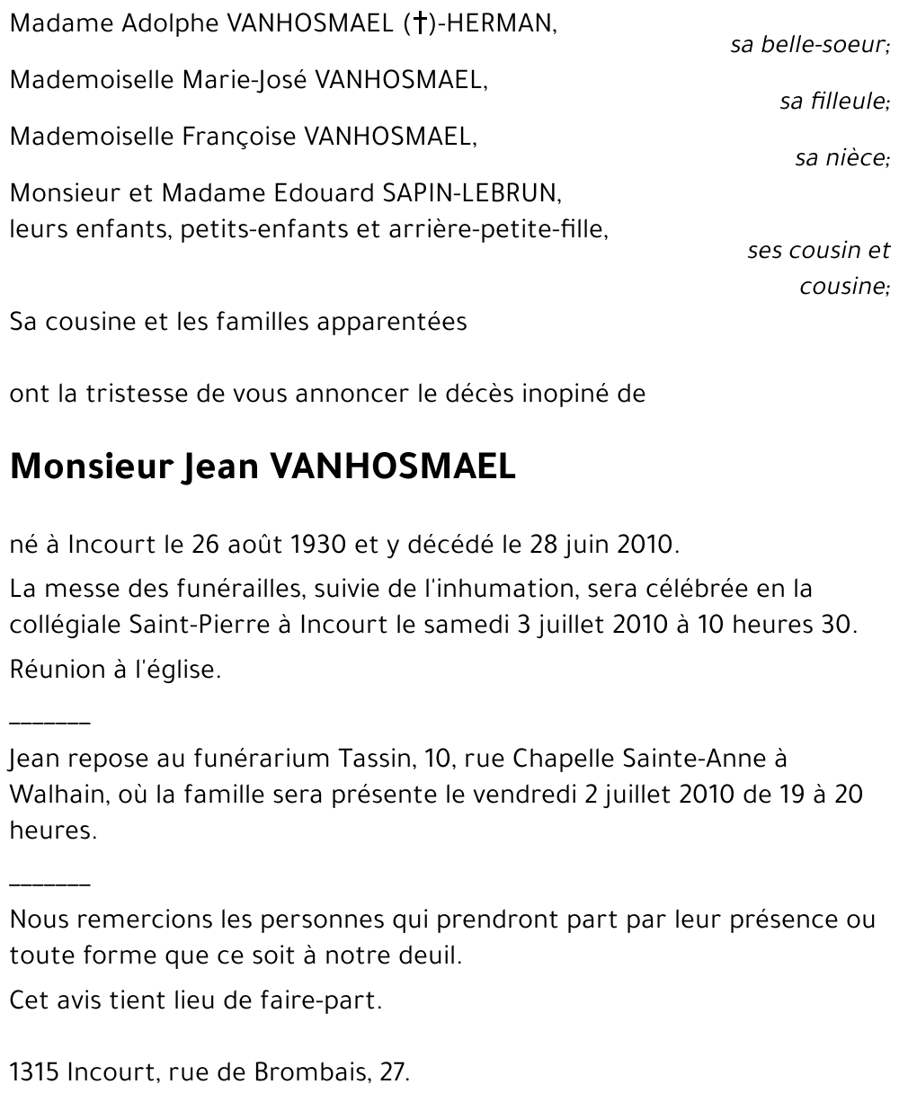 Jean VANHOSMAEL