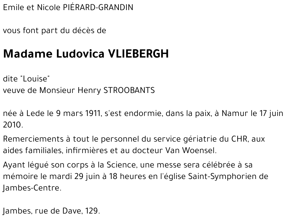 Ludovica (dite Louise) VLIEBERGH