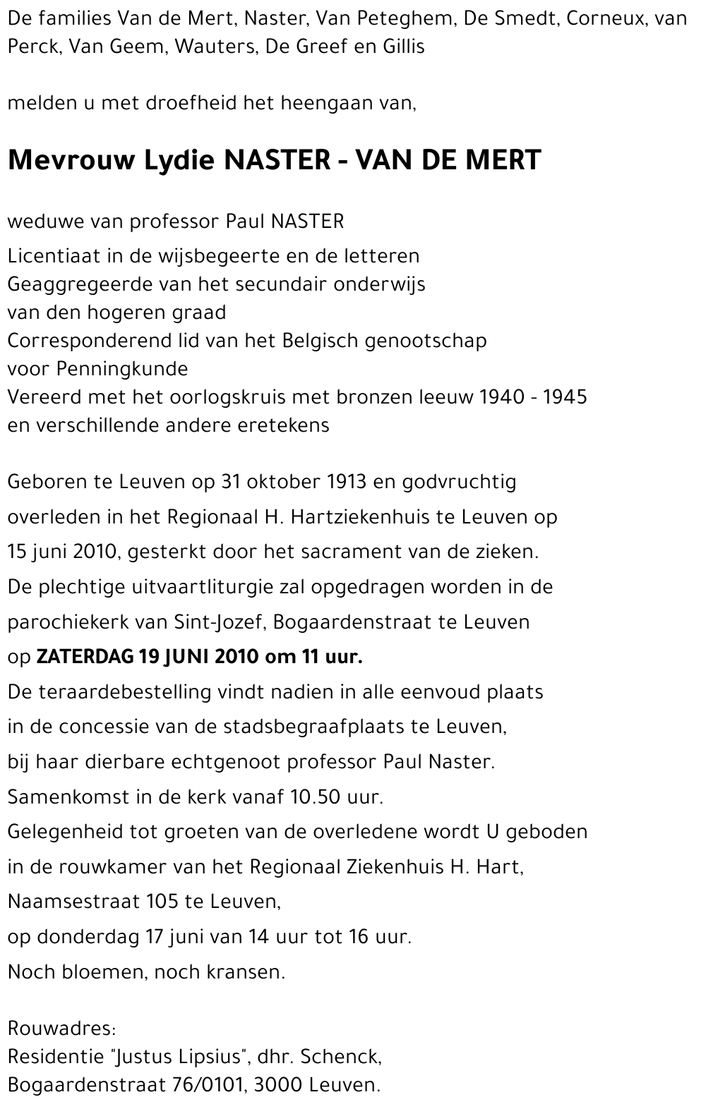 Lydie NASTER - VAN DE MERT