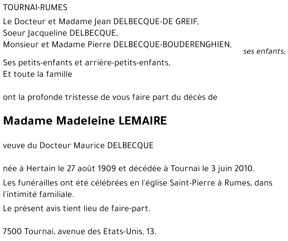 Madeleine LEMAIRE