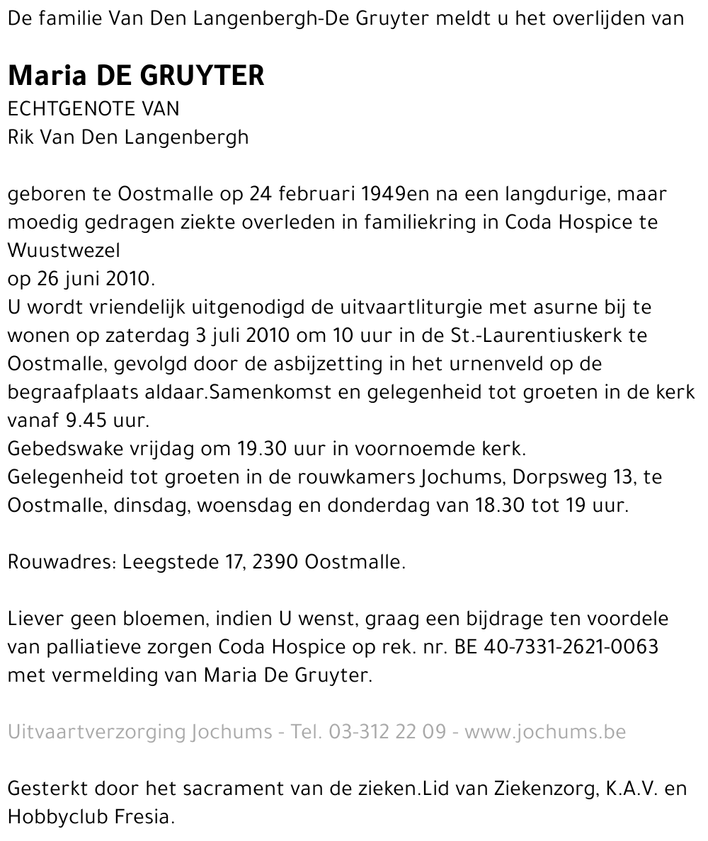 Maria De Gruyter