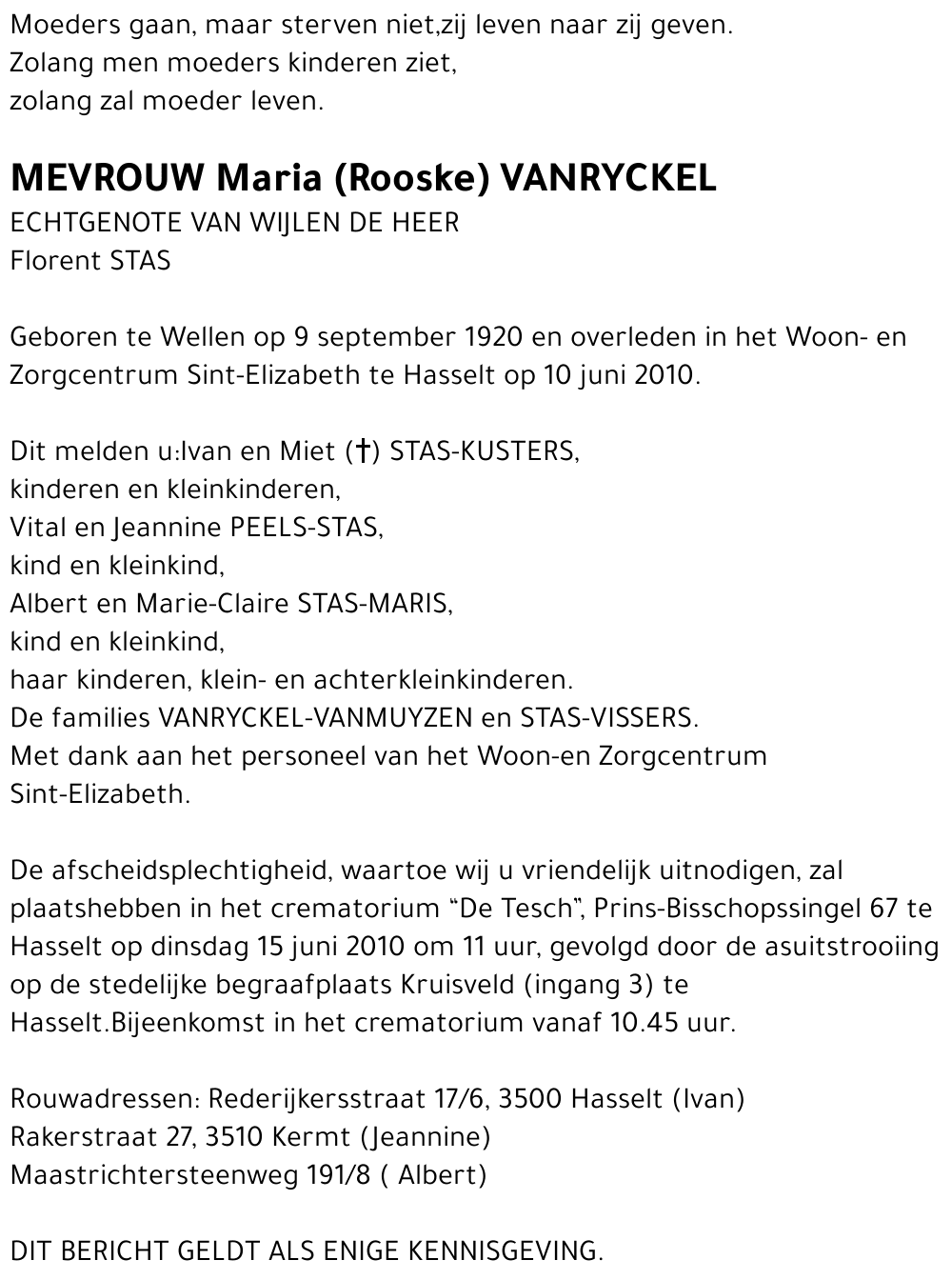 Maria (Rooske) VANRYCKEL